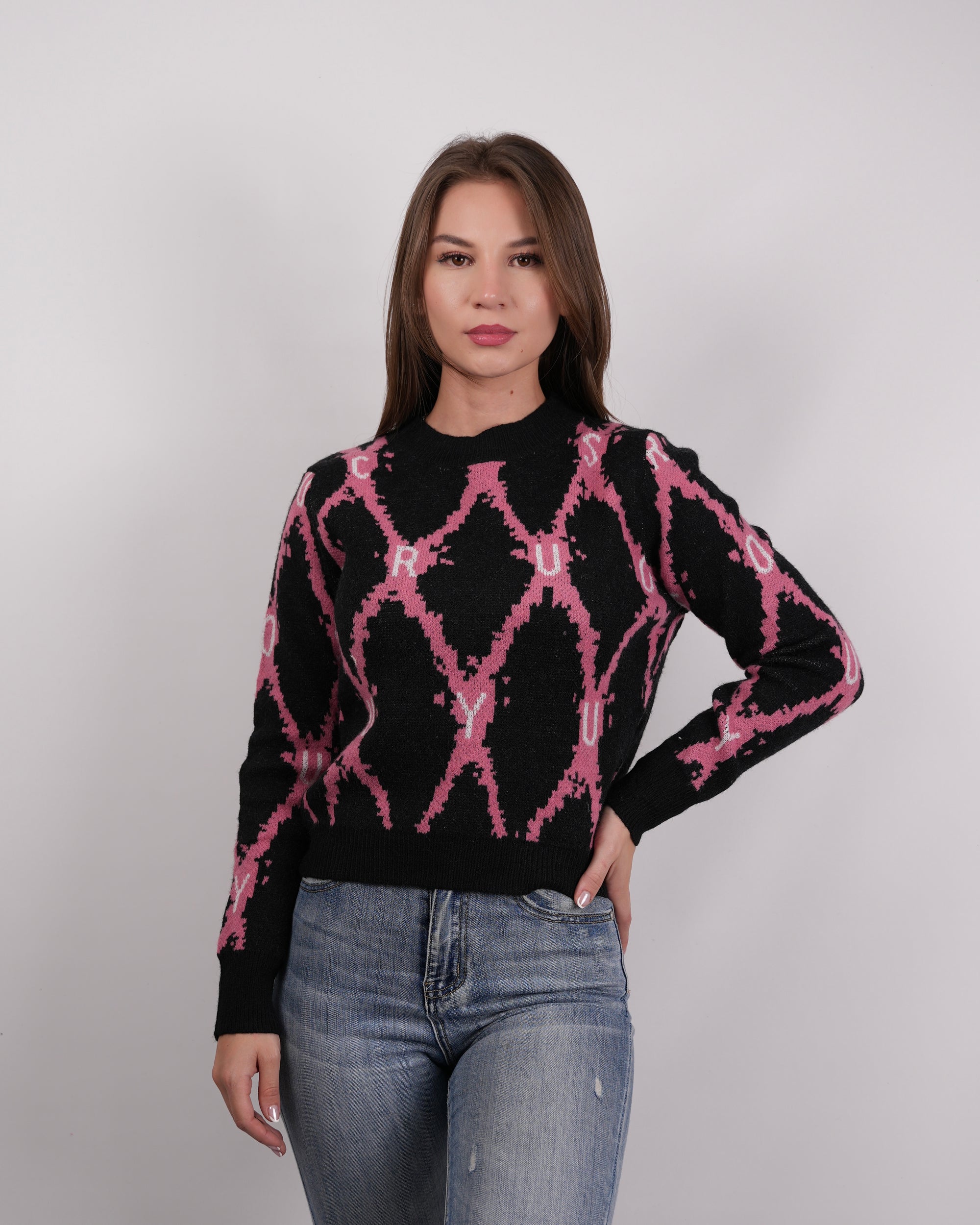 SUÉTER TEJIDO ALGODON NEGRO ROSA MSA155