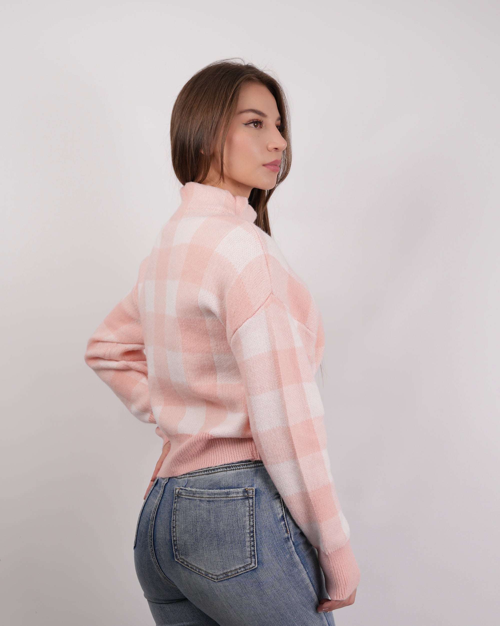 SUÉTER TEJIDO MSA168 CUADROS ROSADO