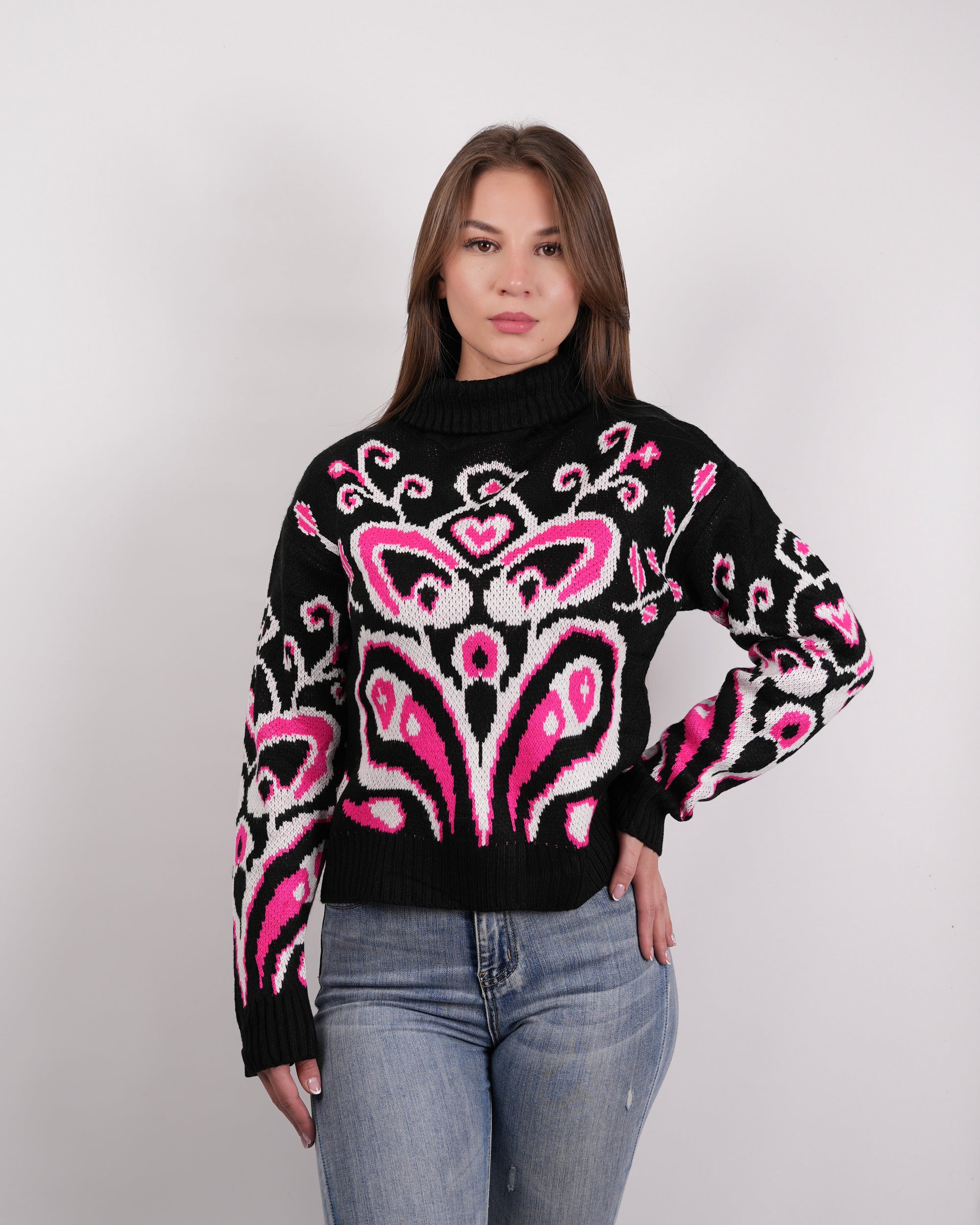 SUÉTER MSA165 NEGRO-FUXIA-PERLA