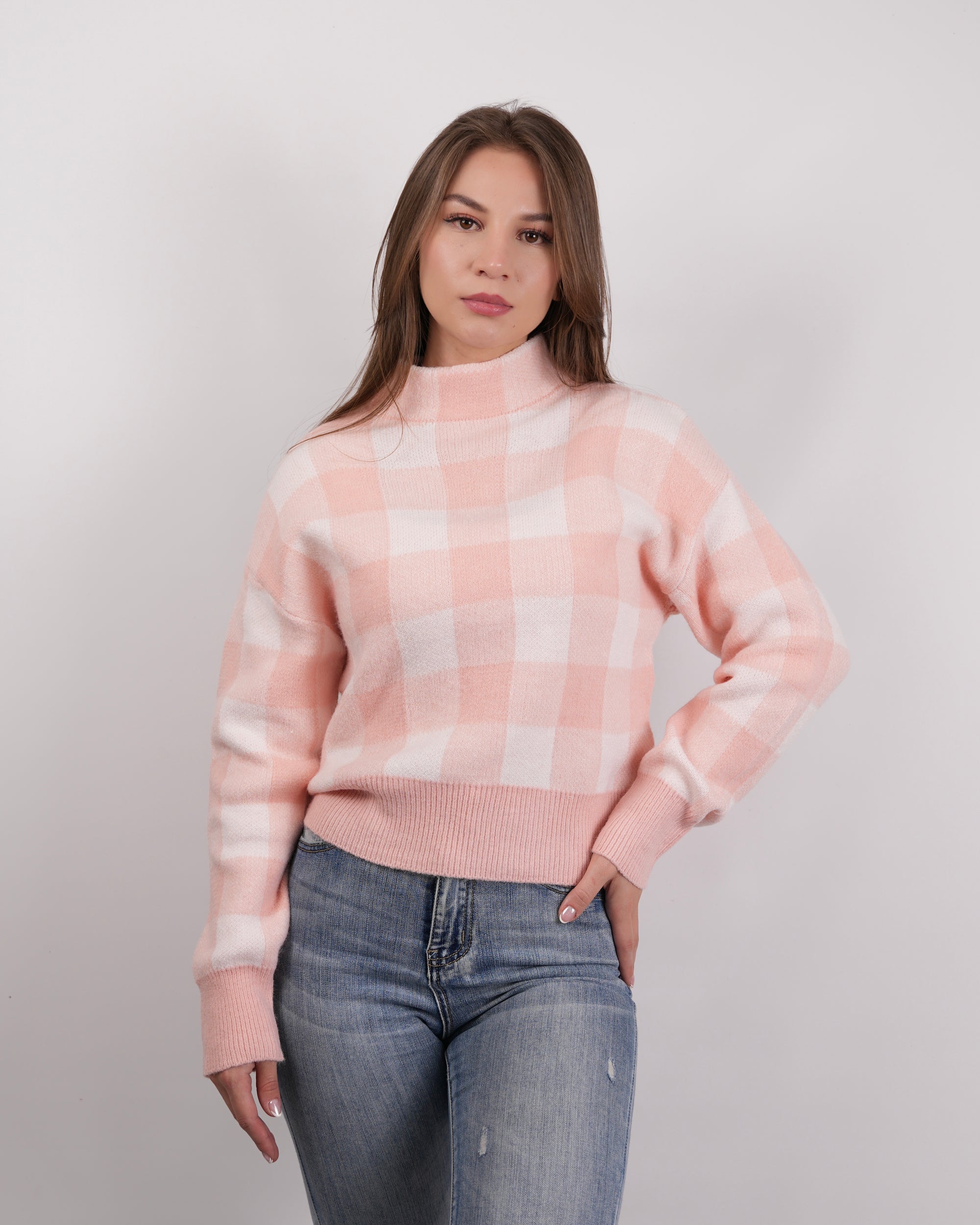 SUÉTER TEJIDO MSA168 CUADROS ROSADO
