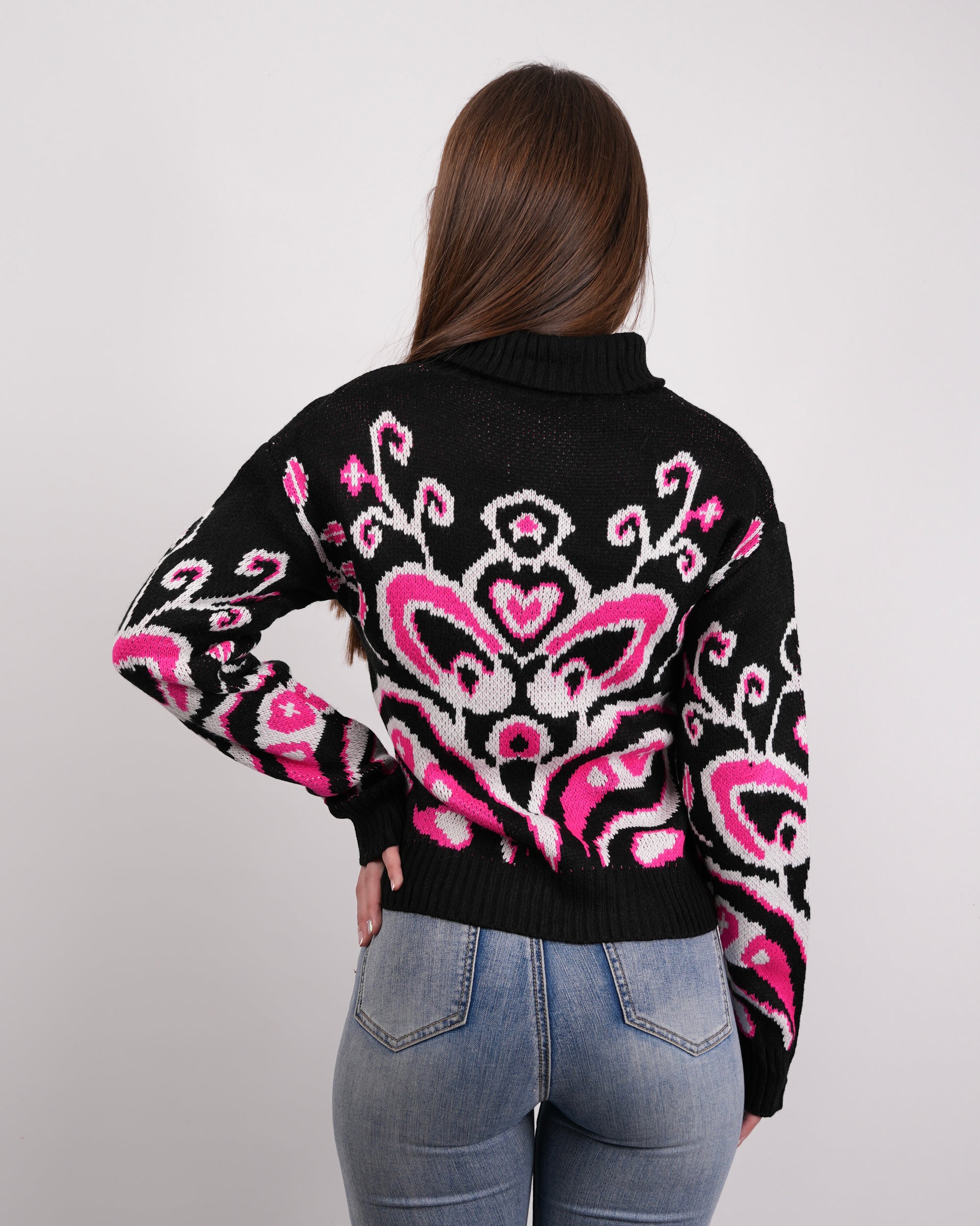 SUÉTER MSA165 NEGRO-FUXIA-PERLA