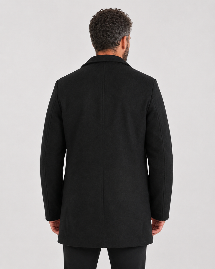 GABÁN NEGRO EN PAÑO CON CUELLO CAMISERO PARA HOMBRE