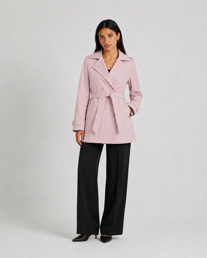 GABARDINA ROSA EN PAÑO PARA MUJER