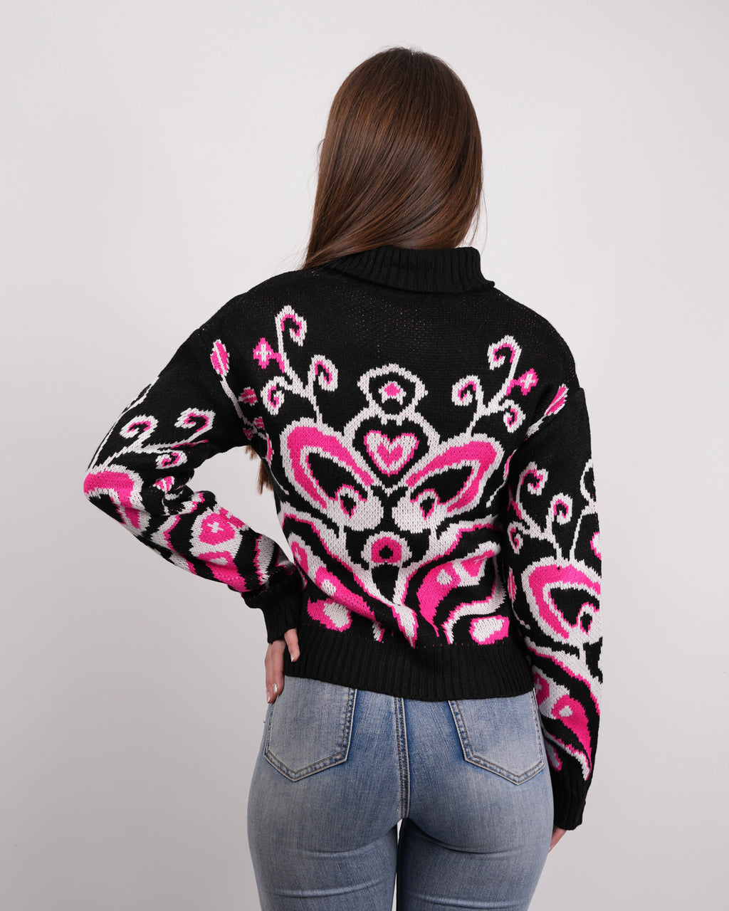 SUÉTER MSA165 NEGRO-FUXIA-PERLA