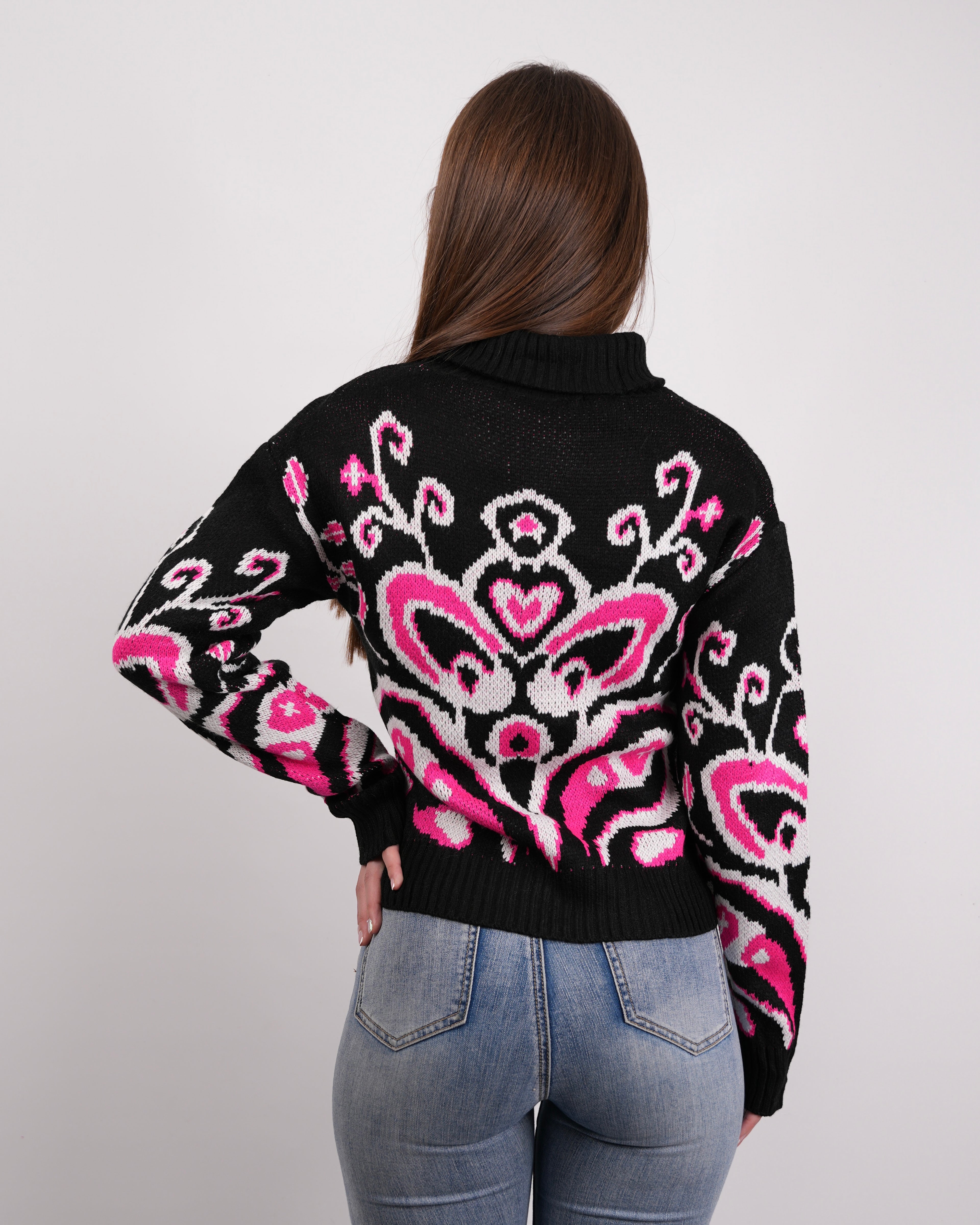 SUÉTER MSA165 NEGRO-FUXIA-PERLA
