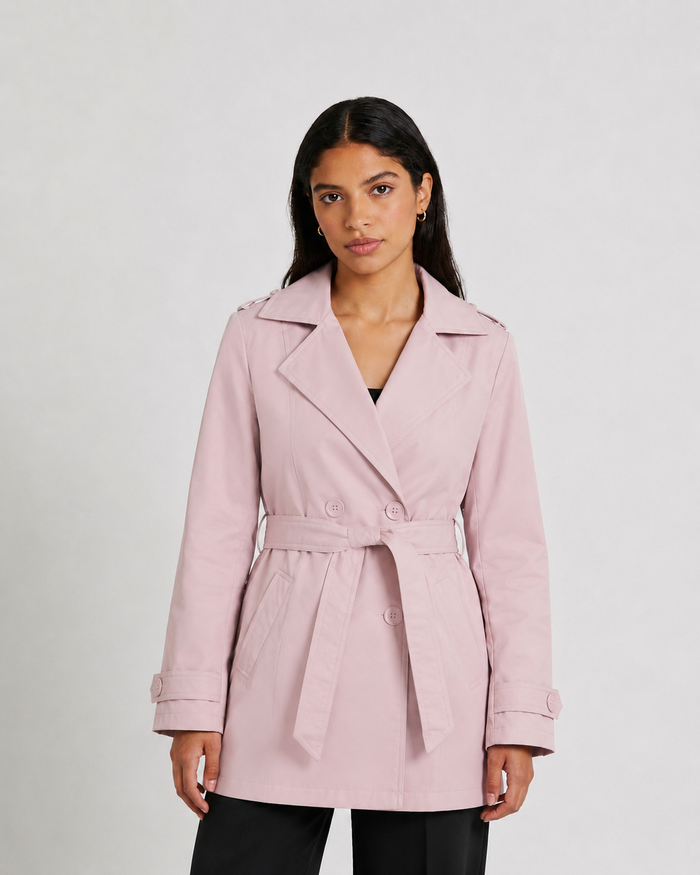 GABARDINA ROSA EN PAÑO PARA MUJER