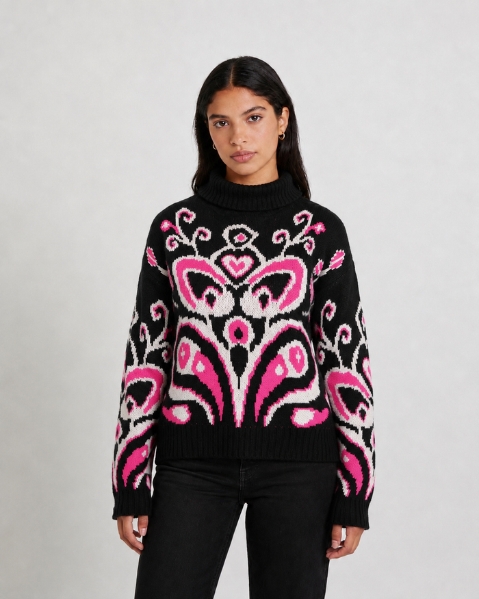 SUÉTER MSA165 NEGRO-FUXIA-PERLA